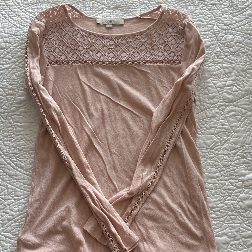 LOFT Women's Blush Long Sleeve Lace Top